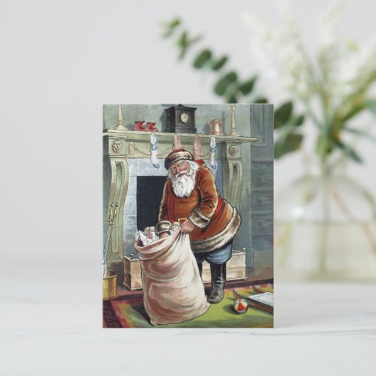 Weihnachten, Nikolaus am Kamin Postkarte (Stehend Vorderseite)