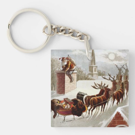 Weihnachten, Nikolaus auf dem Dach Schlüsselanhänger (Vorderseite)