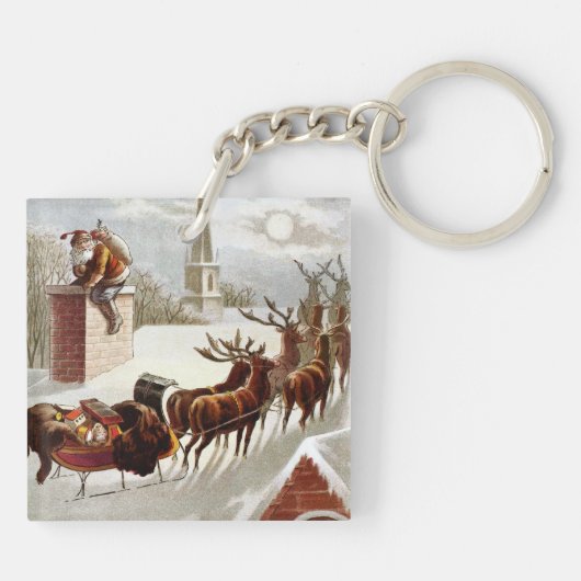 Weihnachten, Nikolaus auf dem Dach Schlüsselanhänger (Rückseite)