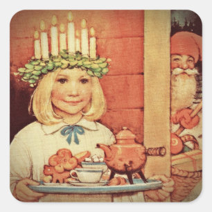 Weihnachten Nisse und Lucia Day Karin Quadratischer Aufkleber