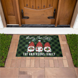 Weihnachten Nordic Family Gnomes Green Kariert Fußmatte