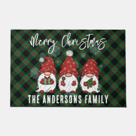 Weihnachten Nordic Family Gnomes Green Kariert Fußmatte