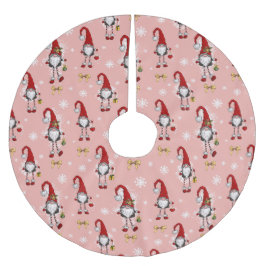 Weihnachten Nordic Gnomes Pink Pattern Polyester Weihnachtsbaumdecke