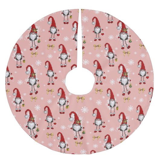 Weihnachten Nordic Gnomes Pink Pattern Polyester Weihnachtsbaumdecke (Vorderseite)