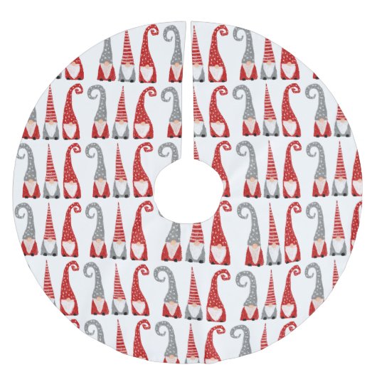Weihnachten Nordic Gnomes Red White Gray Muster Polyester Weihnachtsbaumdecke (Vorderseite)