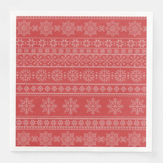 Weihnachten Nordic Strickmode Rot Weiße Schneefloc Serviette (Vorderseite)