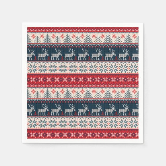 Weihnachten Nordic Themed Ugly Sweater Muster Hirs Serviette (Vorderseite)