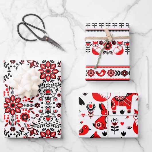 Weihnachten Nordisch-skandinavisches Schwedisches Geschenkpapier Set (Vorderseite)