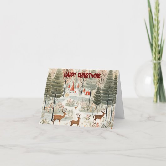 Weihnachten Nordische Waldszene mit Rentieren. (Vorderseite)