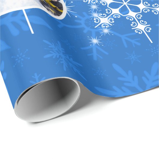 Weihnachten oder Hanukkah Family Fotos Blauer Schn Geschenkpapier (Rolleneckpunkt)