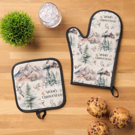 Weihnachten Ofenhandschuh & Topflappen-Set (Oben Unten)