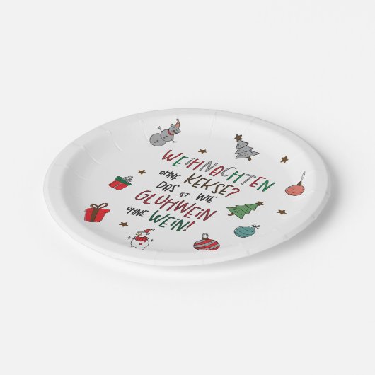 Weihnachten ohne Kekse? Lustiger Weihnachtsteller Pappteller (Schrägansicht)