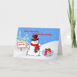 Weihnachten, Oma und Opa, Schneemann, Geschenk Feiertagskarte