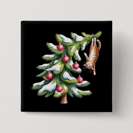 Weihnachten Orange Cat Tree Cats Lover Family Xmas Button (Vorderseite)