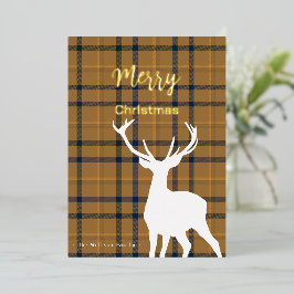 Weihnachten Orange Tartan und Hirsch Folien Feiertagskarte