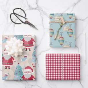 Weihnachten, Ornamente und Roter Gingham Karo Geschenkpapier Set