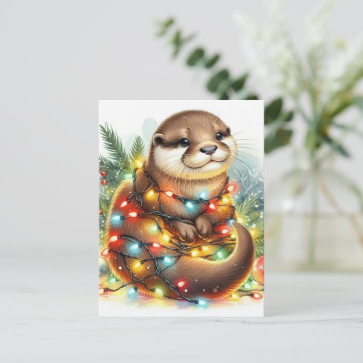 Weihnachten Otter Wasserfarbe Weihnachten Postkarte (Stehend Vorderseite)