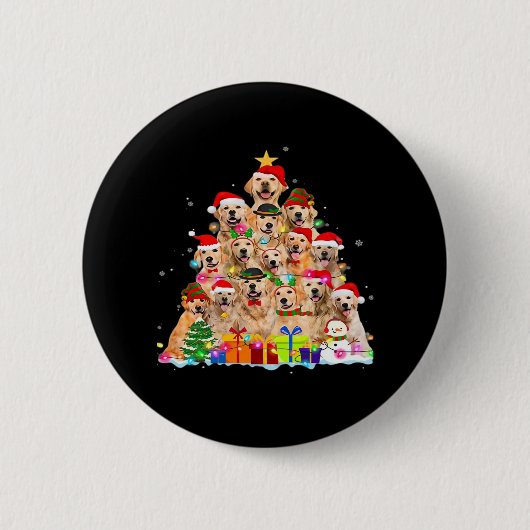 Weihnachten Pajama Golden Retriever Tree Xmas Gesc Button (Vorderseite)