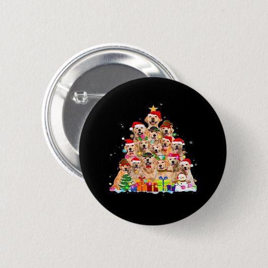 Weihnachten Pajama Golden Retriever Tree Xmas Gesc Button (Vorne & Hinten)