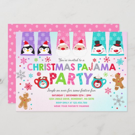 Weihnachten Pajamas Party Einladung Urlaub Pajamas (Vorne/Hinten)