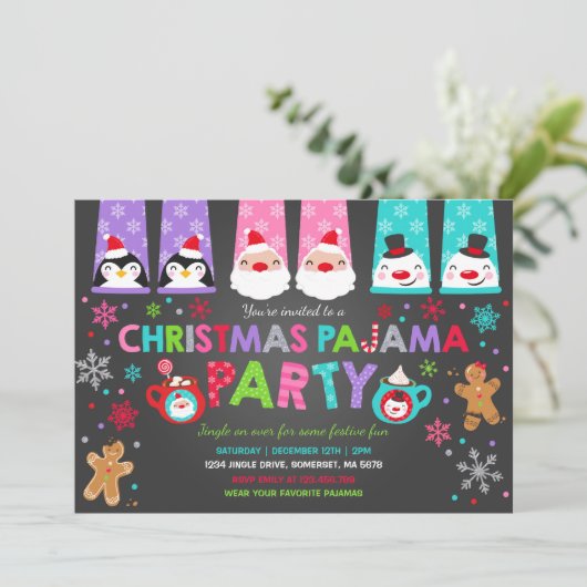 Weihnachten Pajamas Party Einladung Urlaub Pajamas (Stehend Vorderseite)