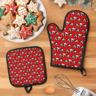 Weihnachten Pandas Küchentücher Ofenhandschuh & Topflappen-Set