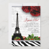 Weihnachten Paris Eiffelturm Zebra Rose Blume Einladung (Vorderseite)