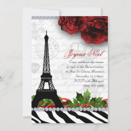 Weihnachten Paris Eiffelturm Zebra Rose Blume Einladung