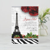 Weihnachten Paris Eiffelturm Zebra Rose Blume Einladung (Stehend Vorderseite)