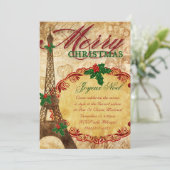 Weihnachten Paris Einladen Eiffelturm Vintag Einladung (Stehend Vorderseite)