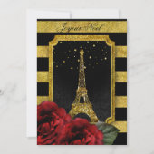 Weihnachten Paris Rose Eiffelturm Goldstreifen Einladung (Vorderseite)