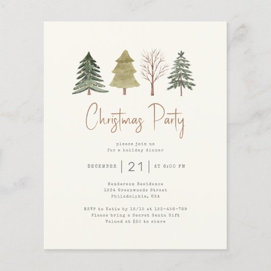 Weihnachten Party Aquarellkiefer Bäume (Vorderseite)