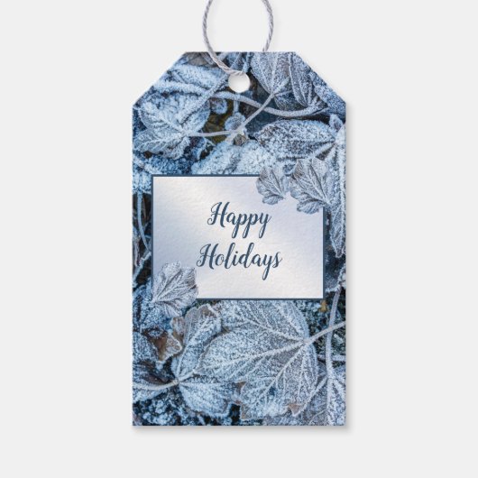 Weihnachten Party Blue Blätter Schnee Urlaub Winte Geschenkanhänger (Vorderseite)