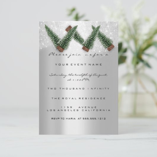 Weihnachten Party Einladung Grau Tree Winte (Stehend Vorderseite)
