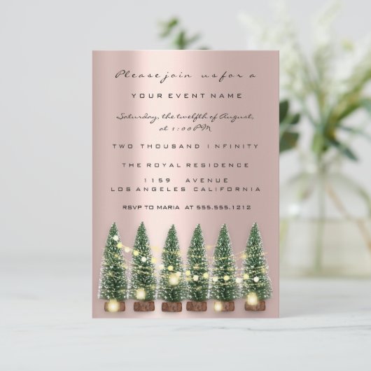 Weihnachten Party Einladung Rose Tree Winte (Stehend Vorderseite)