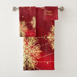 Weihnachten Party Geschenk Roter Golden Snowflakes Badhandtuch Set
