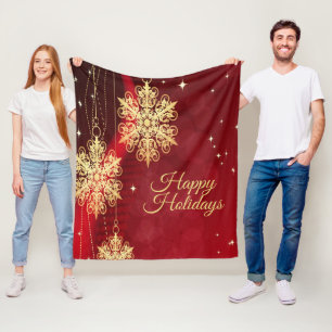 Weihnachten Party Geschenk Roter Golden Snowflakes Fleecedecke