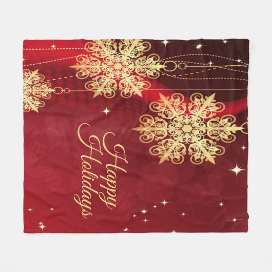 Weihnachten Party Geschenk Roter Golden Snowflakes Fleecedecke (Vorderseite (Horizontal))