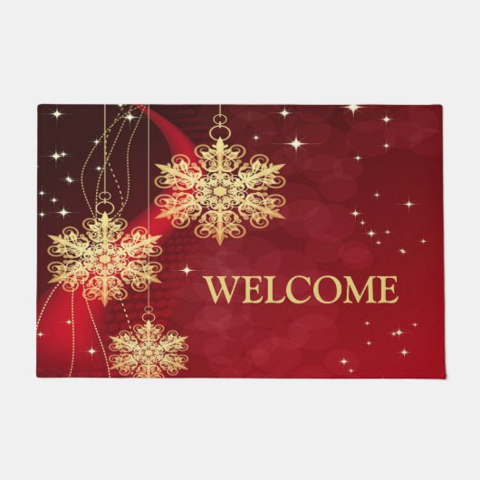 Weihnachten Party Geschenk Roter Golden Snowflakes Fußmatte (Vorderseite)