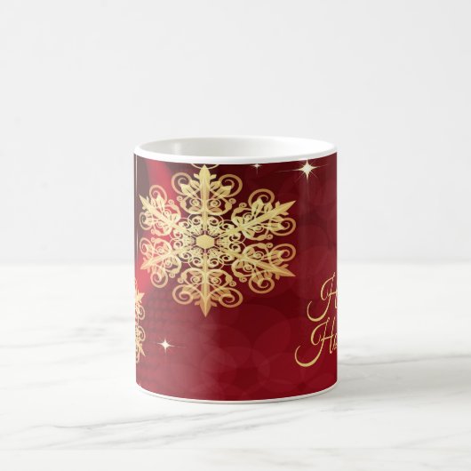 Weihnachten Party Geschenk Roter Golden Snowflakes Kaffeetasse (Mittel)
