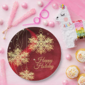 Weihnachten Party Geschenk Roter Golden Snowflakes Pappteller (Party)