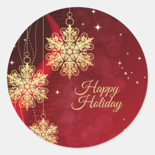 Weihnachten Party Geschenk Roter Golden Snowflakes Runder Aufkleber