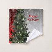 Weihnachten Party Grüne Bäume Rote Silberschneeflo Badhandtuch Set (Waschlappen)