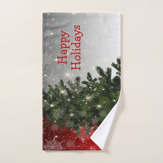 Weihnachten Party Grüne Bäume Rote Silberschneeflo Badhandtuch Set (Handtuch)