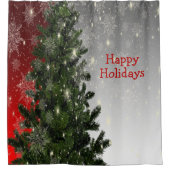 Weihnachten Party Grüne Bäume Rote Silberschneeflo Duschvorhang (Vorderseite)