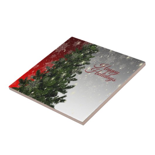 Weihnachten Party Grüne Bäume Rote Silberschneeflo Fliese (Seite)