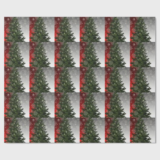 Weihnachten Party Grüne Bäume Rote Silberschneeflo Geschenkpapier (Flach)