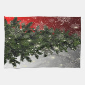 Weihnachten Party Grüne Bäume Rote Silberschneeflo Geschirrtuch (Horizontal)