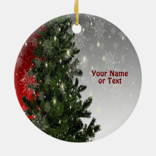 Weihnachten Party Grüne Bäume Rote Silberschneeflo Keramik Ornament (Hinten)