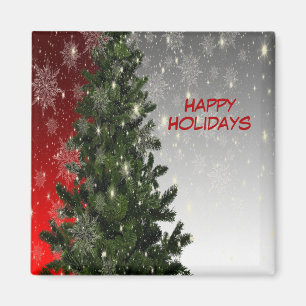 Weihnachten Party Grüne Bäume Rote Silberschneeflo Magnet